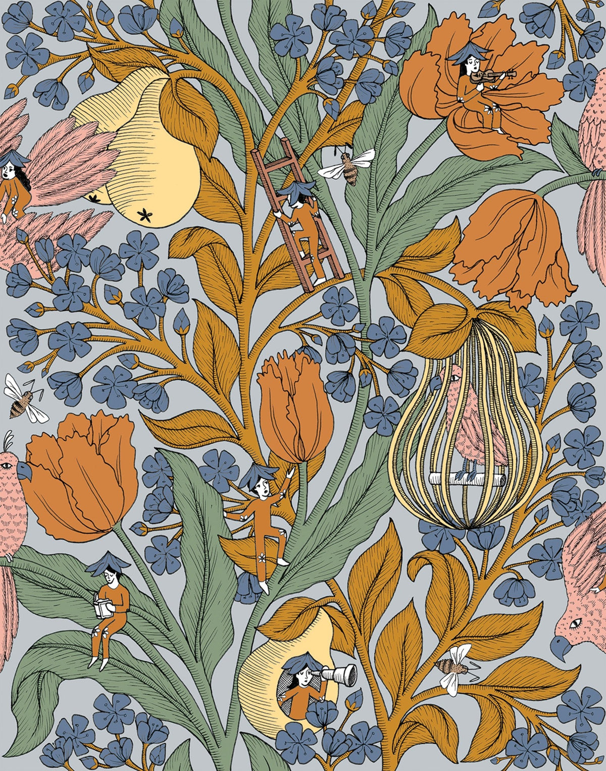 8800015 Neo-belle-epoque Blue Metamorphosis Wallpaper by Coordonné