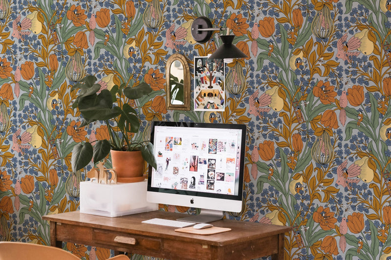 8800015 Neo-belle-epoque Blue Metamorphosis Wallpaper by Coordonné