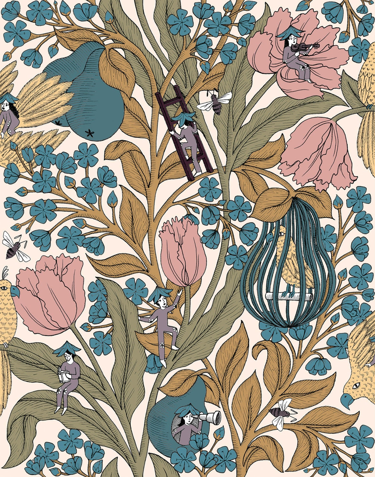 8800018 Neo-belle-epoque Pink Metamorphosis Wallpaper by Coordonné