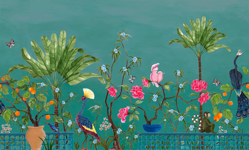 8800132 Neo-Tea Garden Green Metamorphosis Mural by Coordonné (450x280cm)