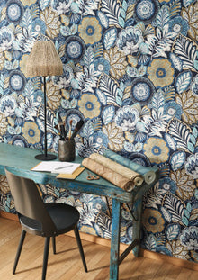 BALI88156822 Batik Bali Bleu indigo Wallpaper by Casadeco