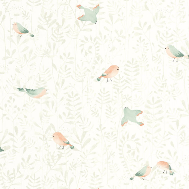 88317088 Flying Bird Once Upon A Time Vert Amande Wallpaper by Casadeco