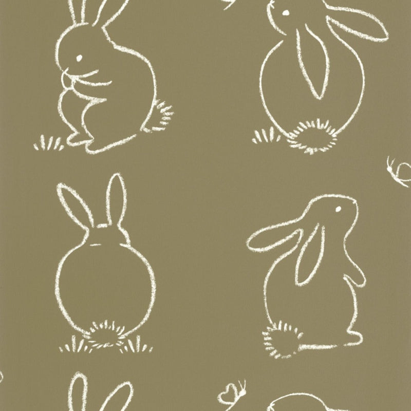 88387526 Funny Bunny Once Upon A Time Vert Kaki Wallpaper by Casadeco