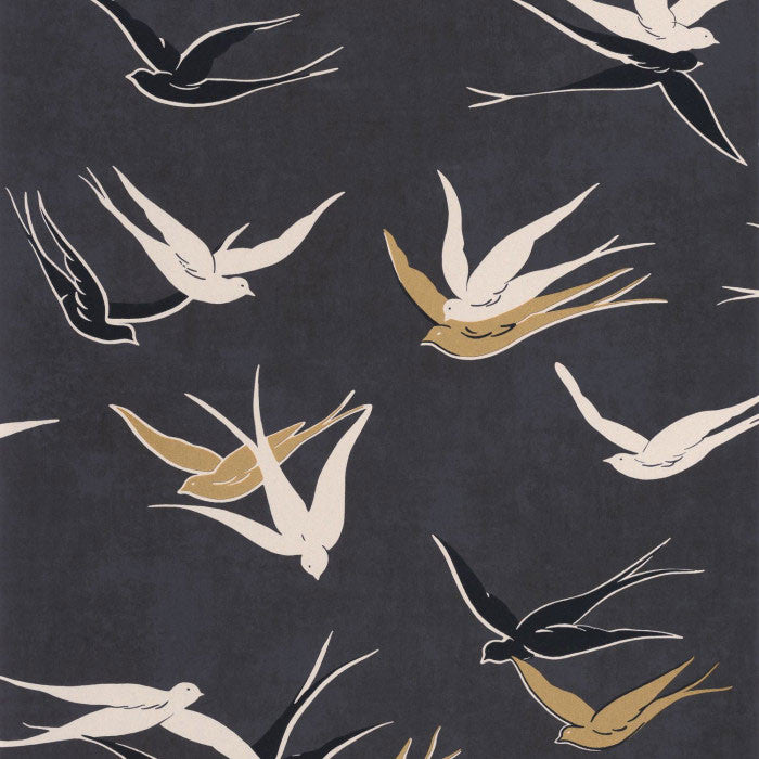 88639595 Swallow Twenties Noir Reglisse Wallpaper by Casadeco
