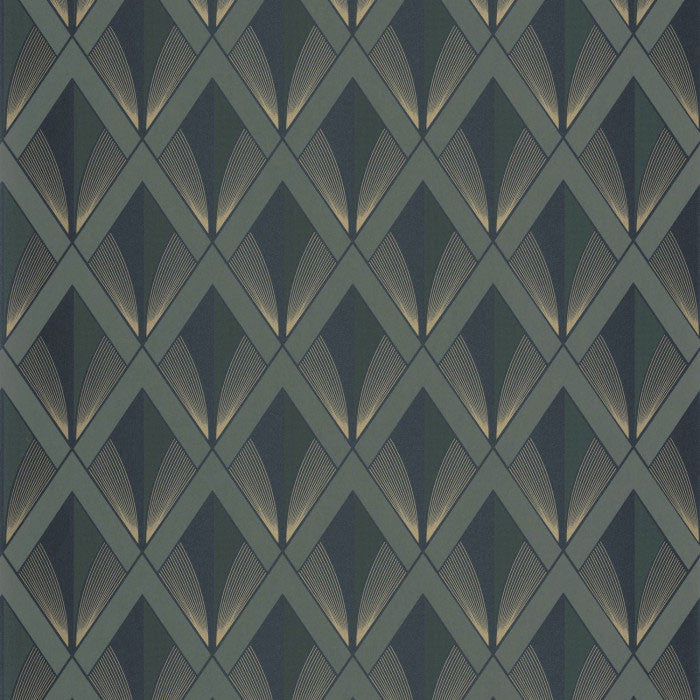 88677474 Chrysler Twenties Vert Kaki Wallpaper by Casadeco