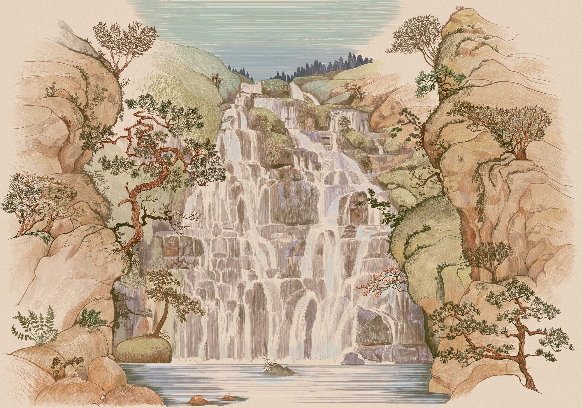 9000001 Fallingwater Summer Random Archist Mural by Coordonné