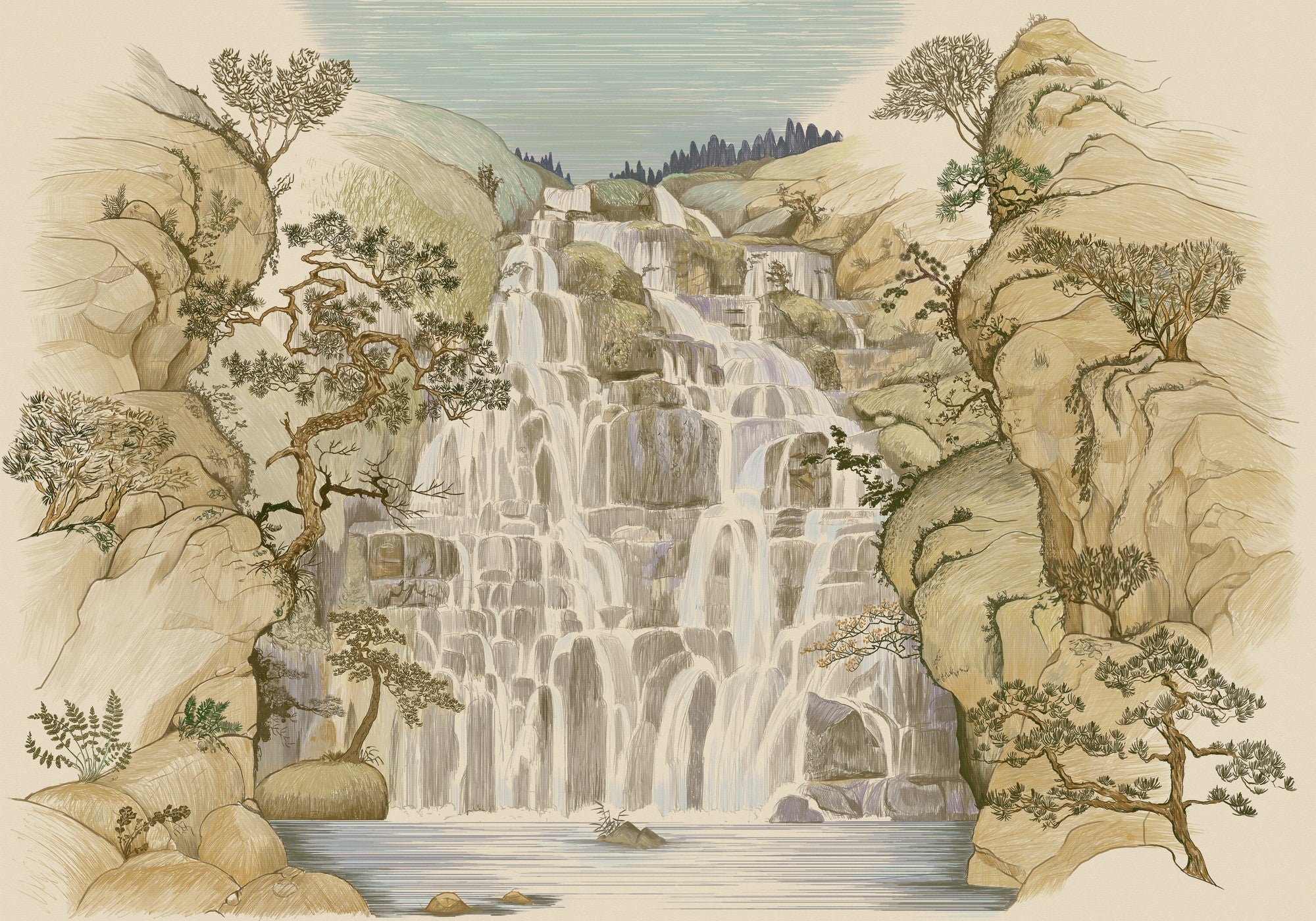 9000002 Fallingwater Autumn Random Archist Mural by Coordonné