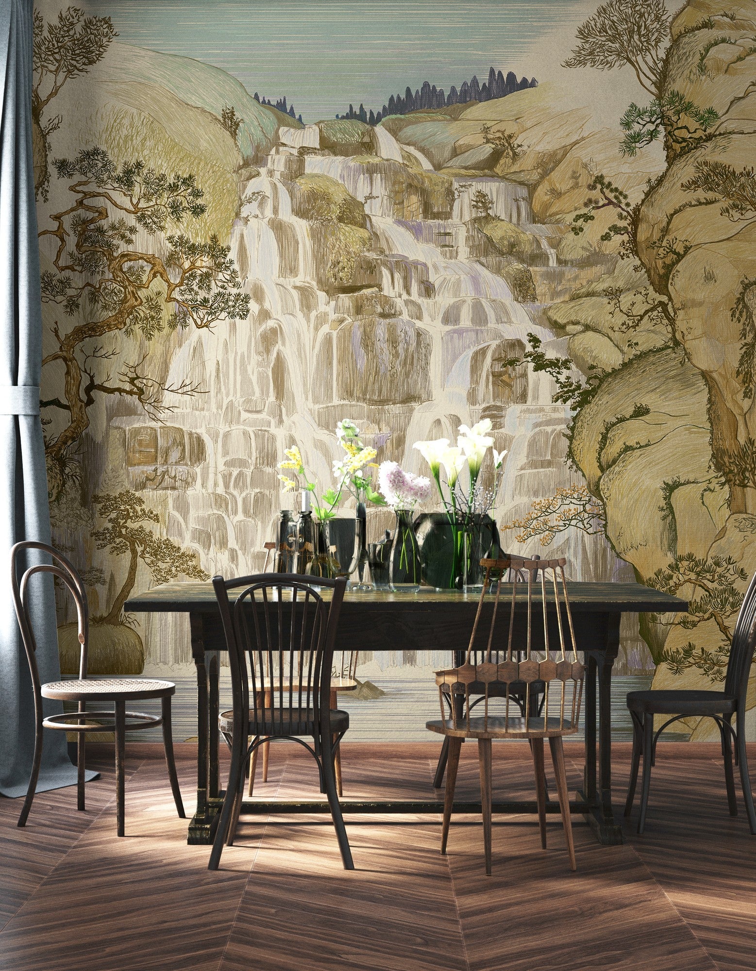 9000002 Fallingwater Autumn Random Archist Mural by Coordonné