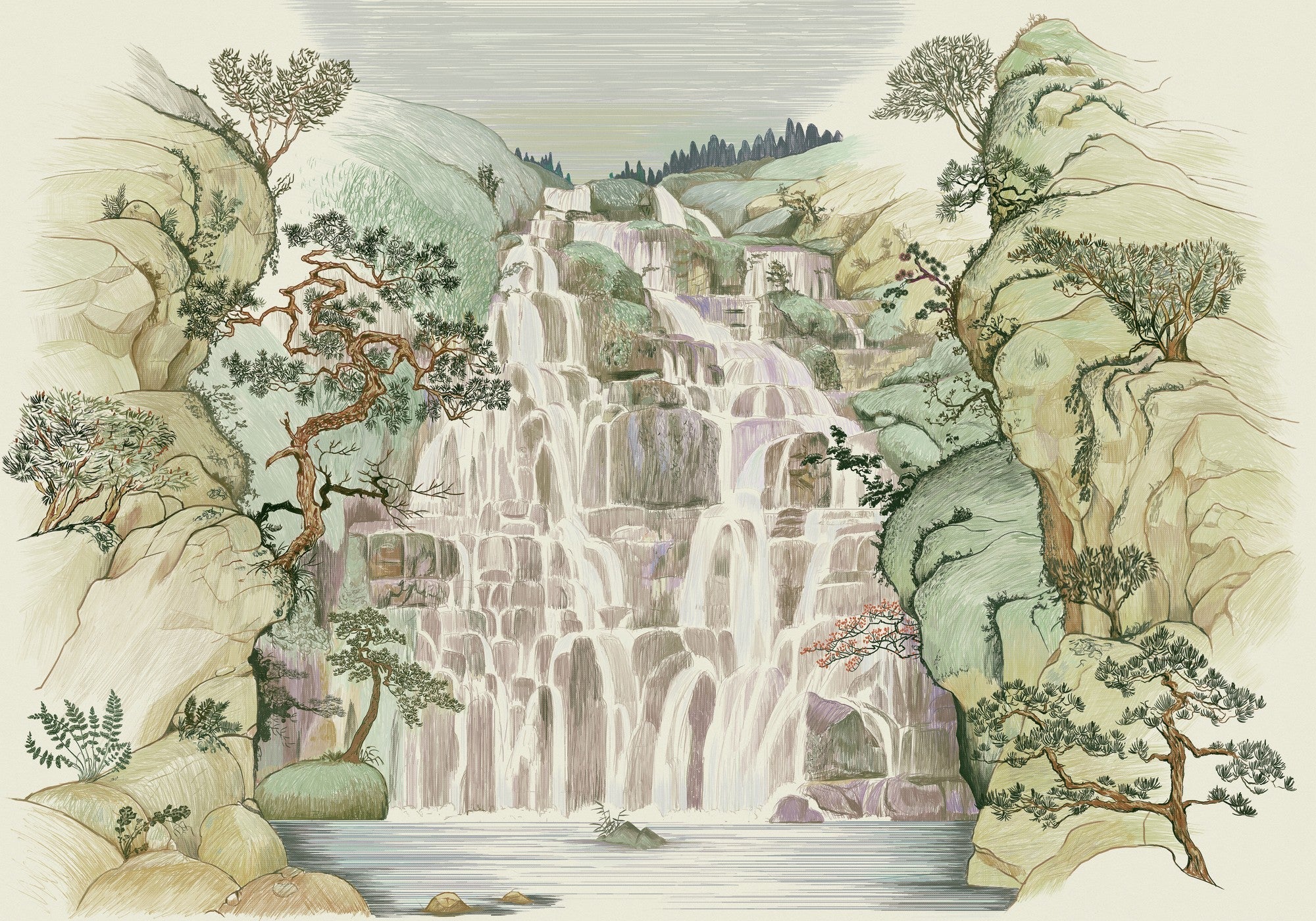 9000004 Fallingwater Spring Random Archist Mural by Coordonné
