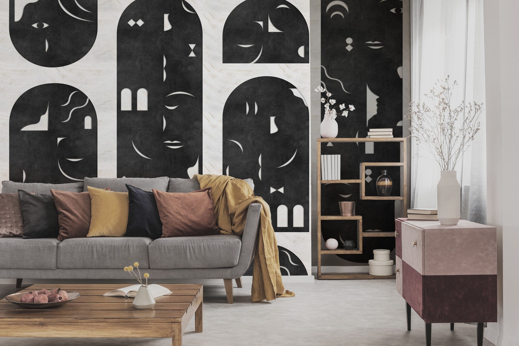 9000021 Rostros Black Random Archist Mural by Coordonné