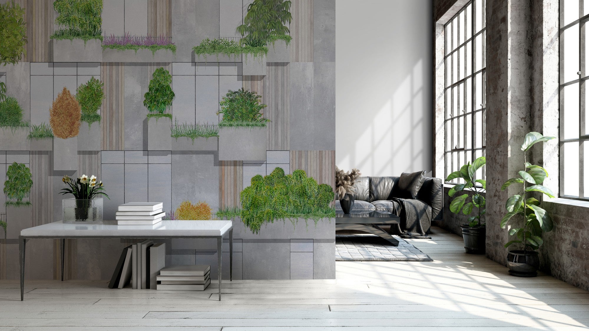 9000060 Vertical Forest Blue Random Archist Mural by Coordonné