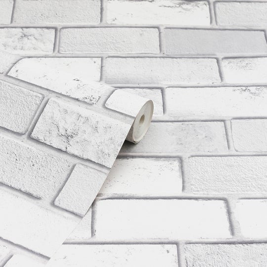902009 Diamond White Brick Wallpaper By Arthouse