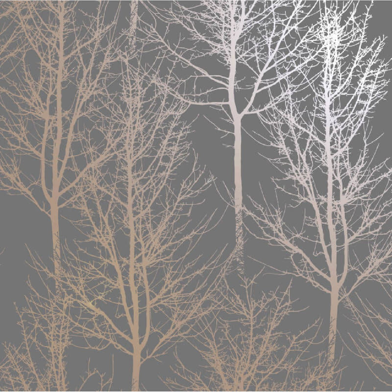 90761 Rhea Zandra Trees Grey and Rose Gold Wallpaper By Holden DŽcor