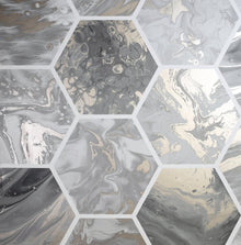 908502 Marbled Hexagon Charcoal and Rose Gold Wallpaper By Arthouse
