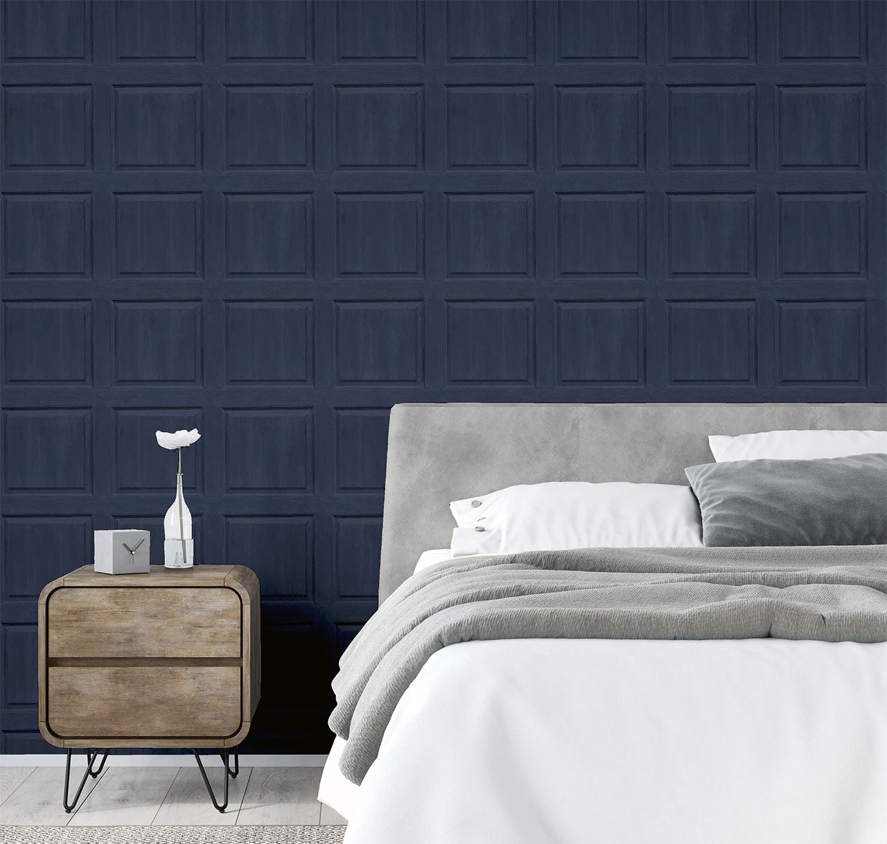 909601 Navy Washed Wood Panel Wallpaper by Arthouse