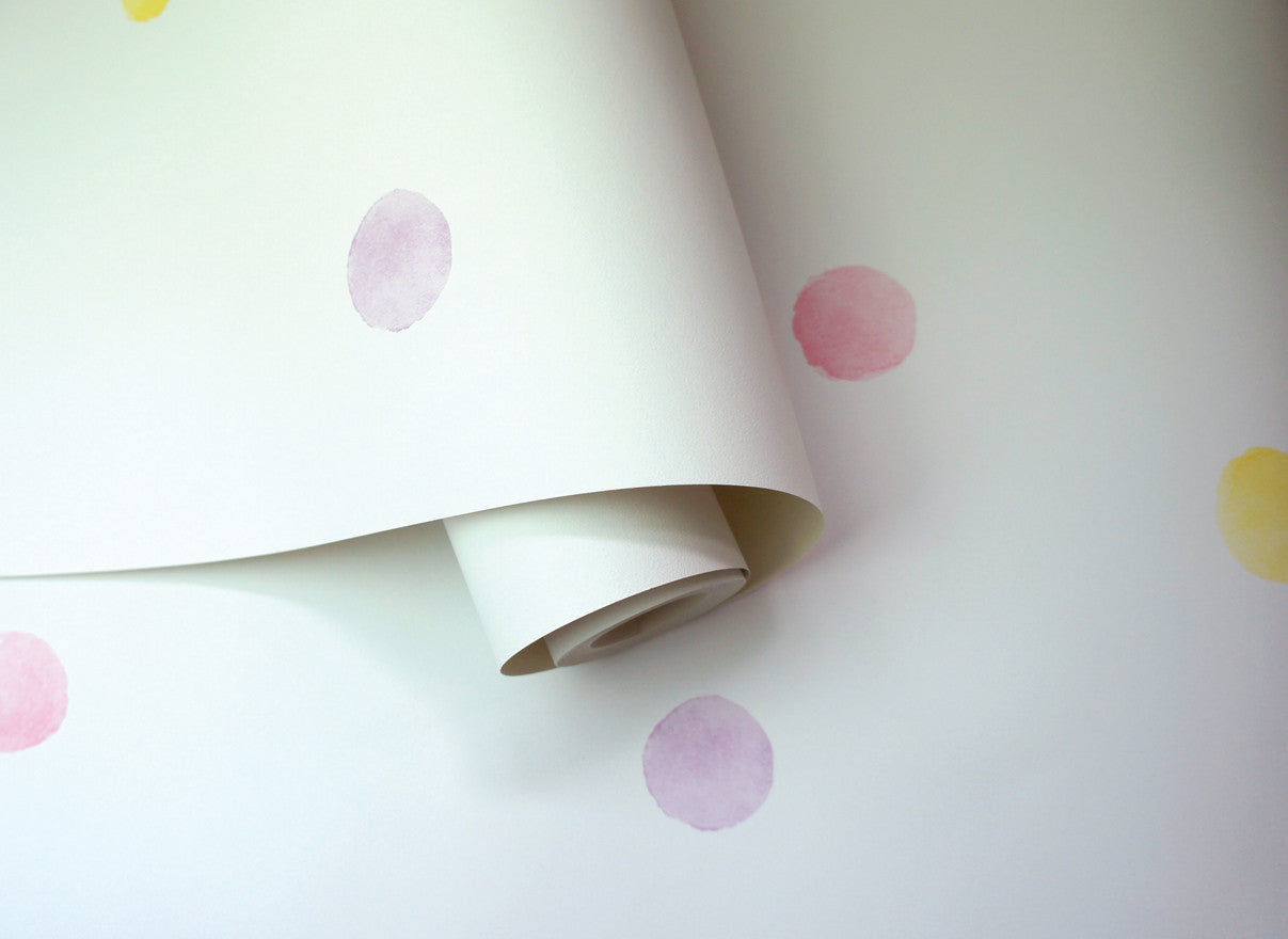 91000 Watercolour Polka Dots Pink Yellow Wallpaper by Holden Decor