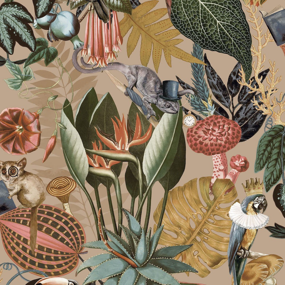 91191 Wonderland Tropical Metallic Gold Wallpaper by Holden Decor