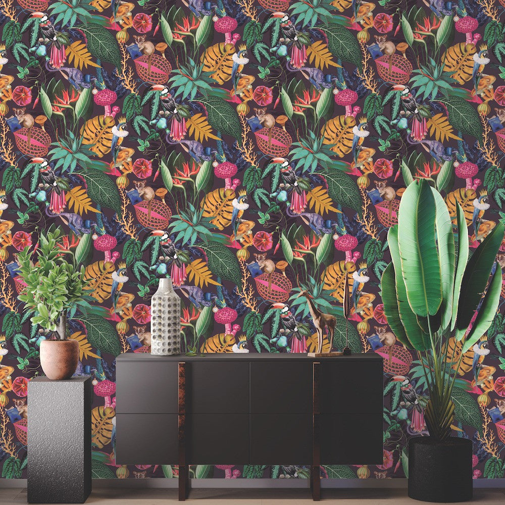 91192 Wonderland Tropical Plum Wallpaper by Holden Decor