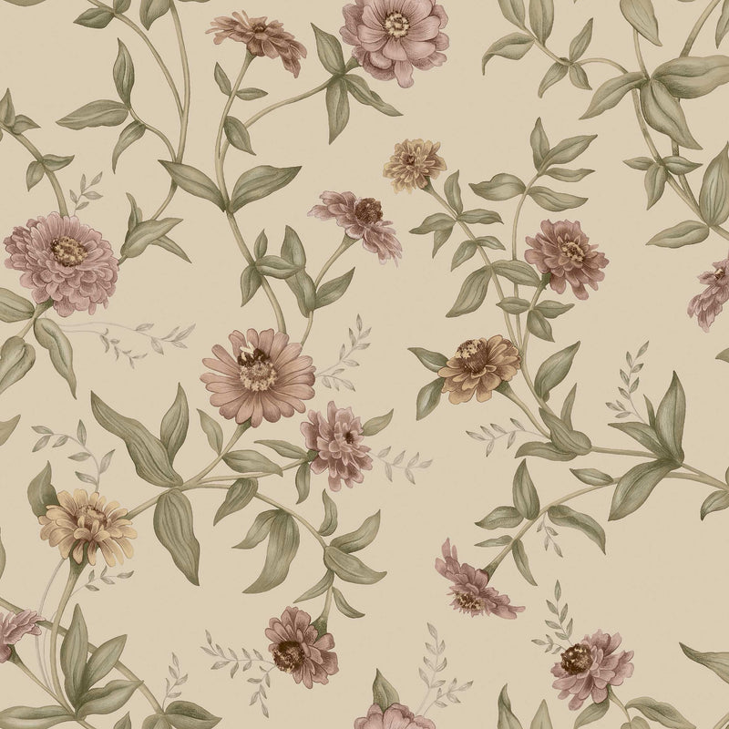 9152 Zinnia Powder Pink Flowers Wallpaper by Boråstapeter - Flat