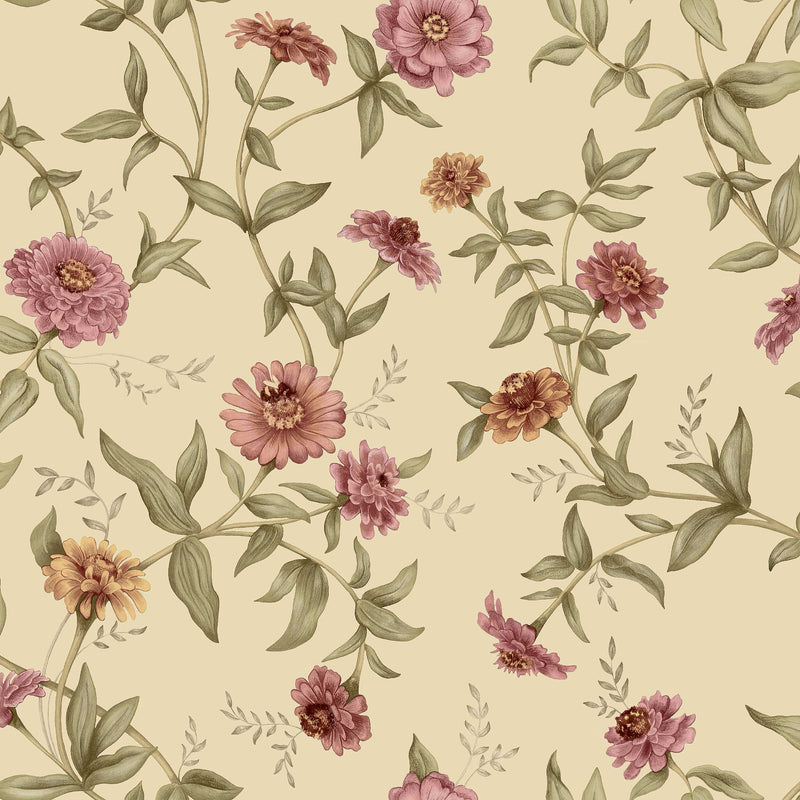 9154 Zinnia Buttery Yellow Flowers Wallpaper by Boråstapeter - Flat
