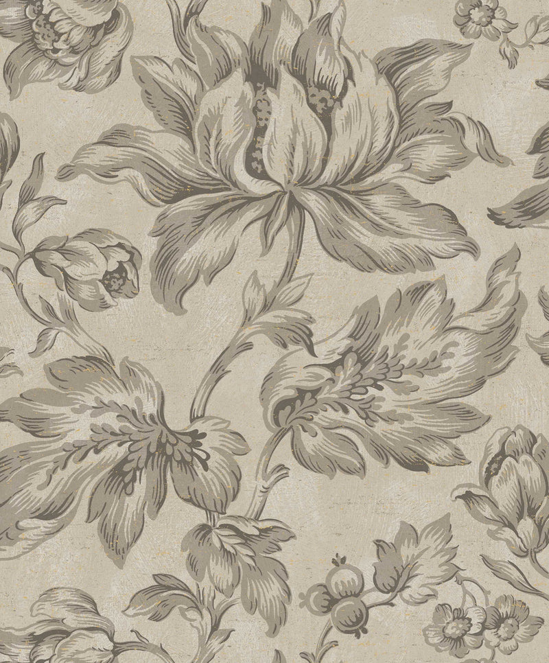 9158 Archive Flower Greige Flowers Wallpaper by Boråstapeter - Flat