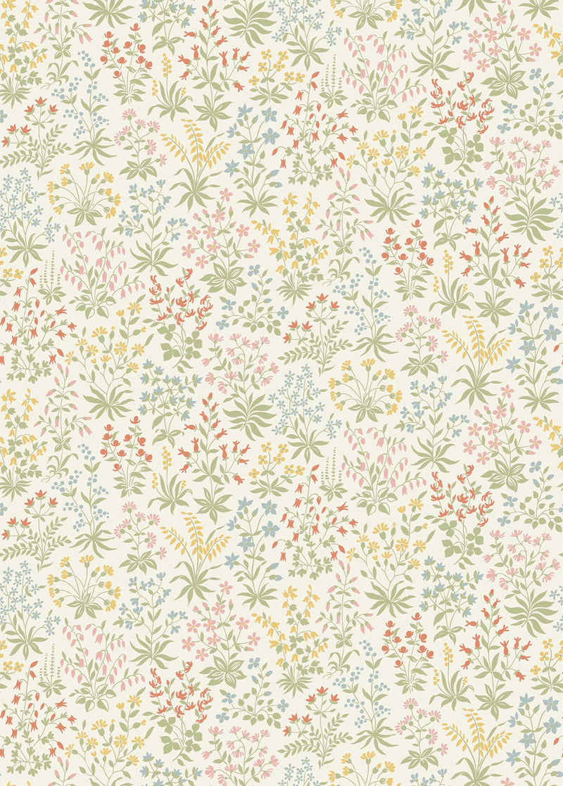 9159 Vildflora Warm White / Multi Flowers Wallpaper by Boråstapeter - Flat