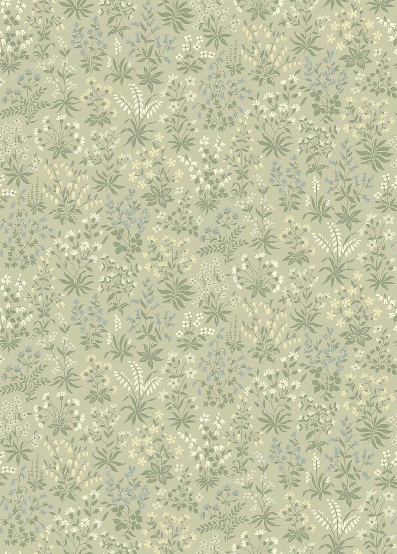 9160 Vildflora Gentle Green Flowers Wallpaper by Boråstapeter - Flat