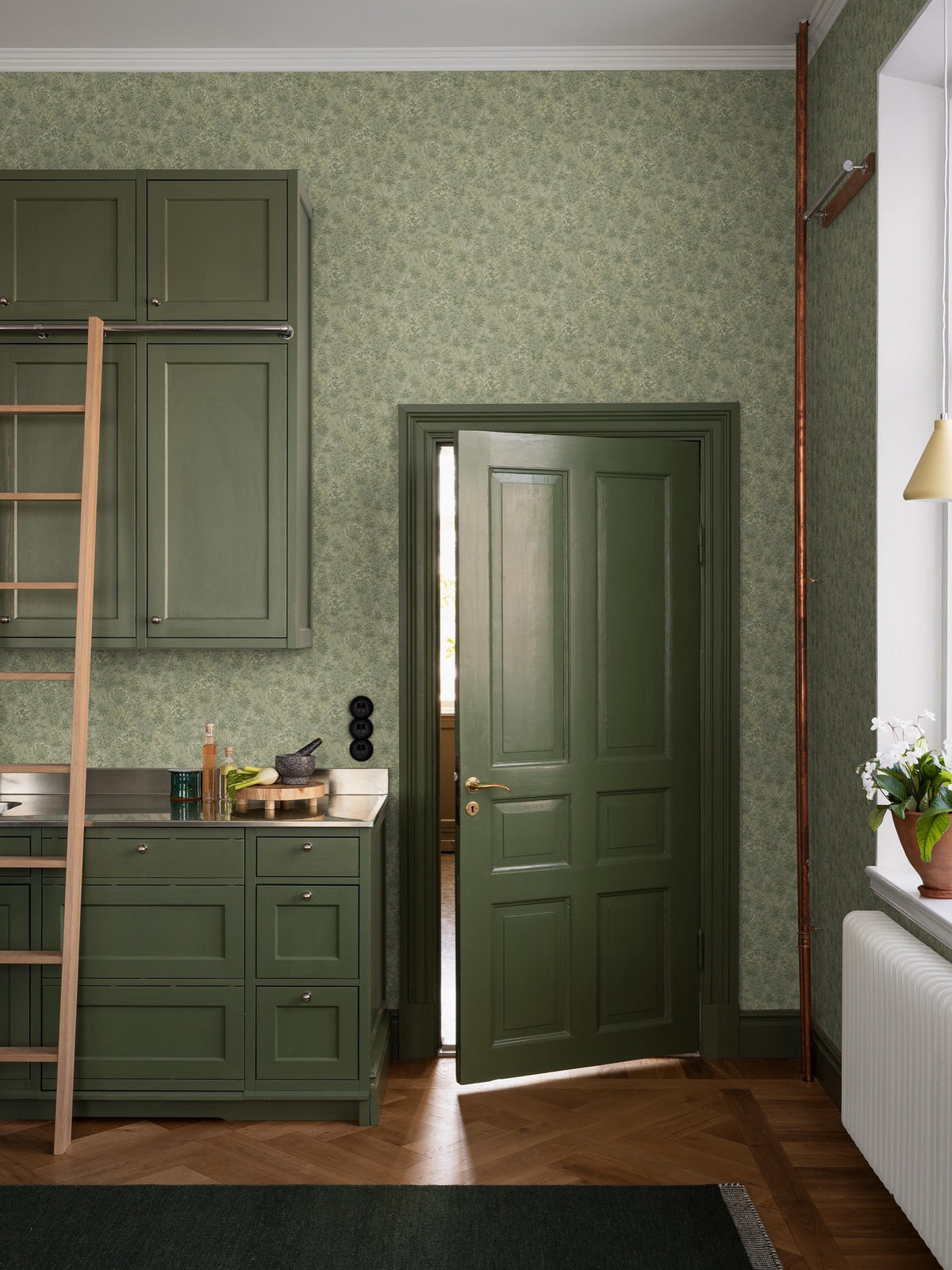 9160 Vildflora Gentle Green Flowers Wallpaper by Boråstapeter - Roomshot