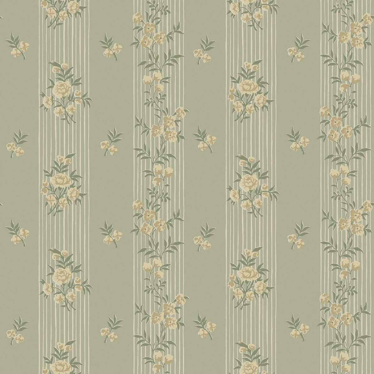 9165 Hufvudsta Gård Warm Green Flowers Wallpaper by Boråstapeter - Flat