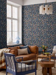 9167 Persikoträd Deep Blue Flowers Wallpaper by Boråstapeter - Roomshot