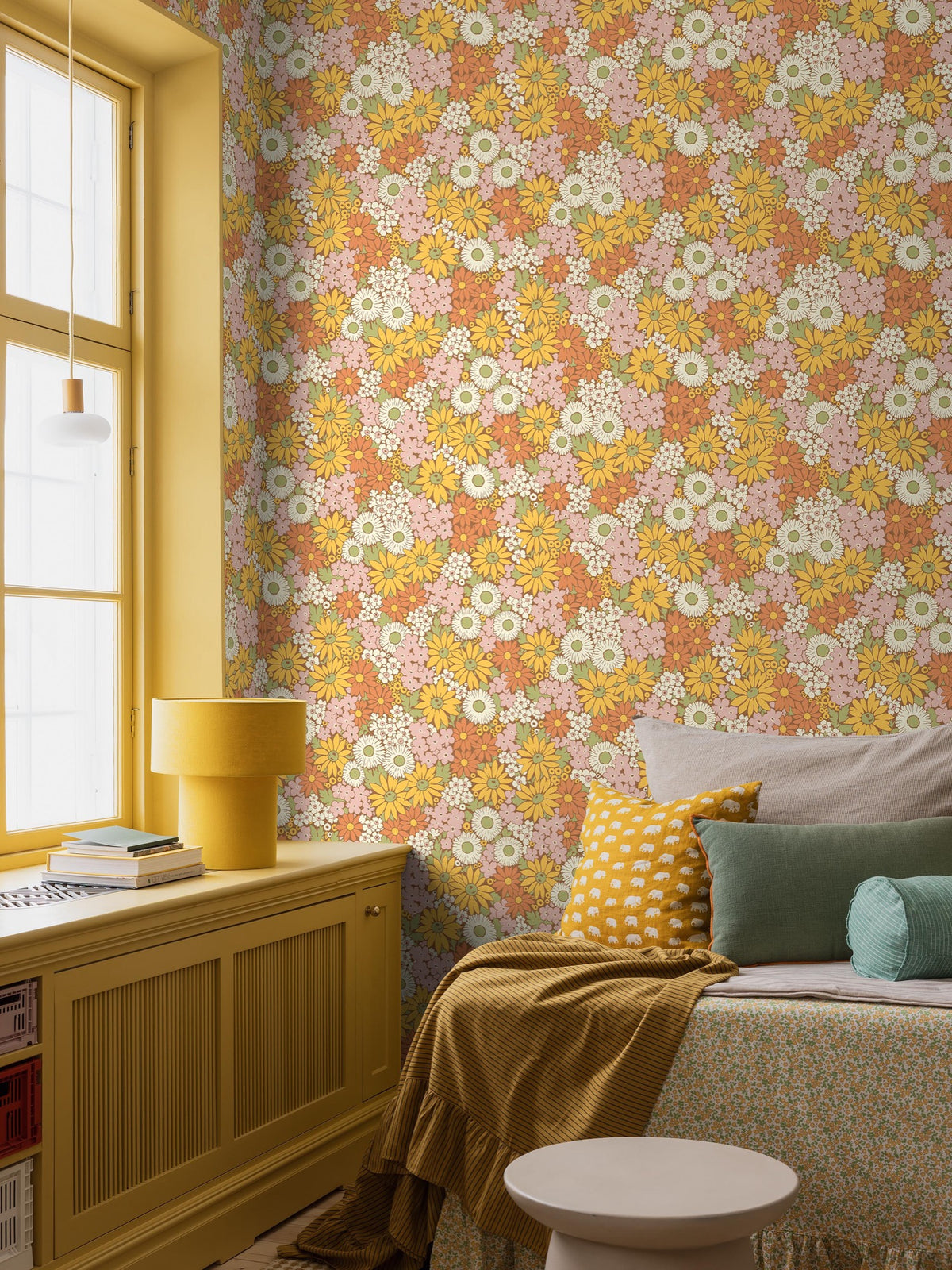 9169 Flower Power Yellow Orange Pink Flowers Wallpaper by Boråstapeter - Roomshot