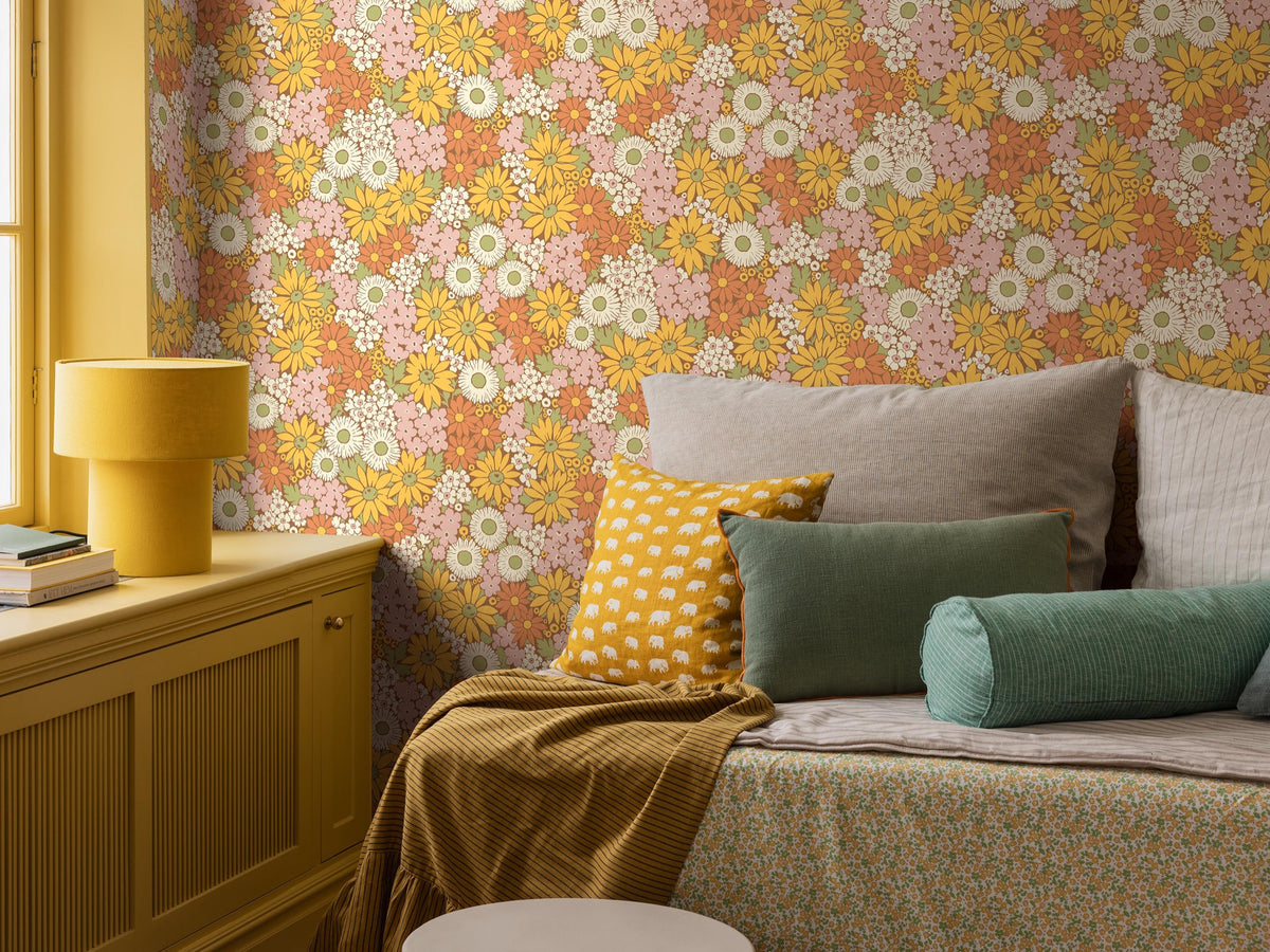 9169 Flower Power Yellow Orange Pink Flowers Wallpaper by Boråstapeter - Roomshot