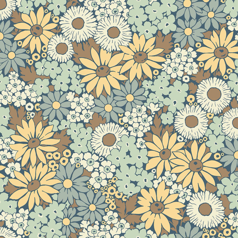 9170 Flower Power Blue Brown Flowers Wallpaper by Boråstapeter - Flat