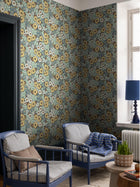 9170 Flower Power Blue Brown Flowers Wallpaper by Boråstapeter - Roomshot