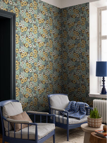 9170 Flower Power Blue Brown Flowers Wallpaper by Boråstapeter - Roomshot