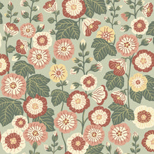 9172 Happy Hollyhocks Green Red Flowers Wallpaper by Boråstapeter - Flat