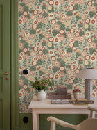 9172 Happy Hollyhocks Green Red Flowers Wallpaper by Boråstapeter - Roomshot