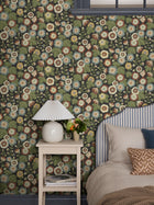9173 Happy Hollyhocks Black Multi Flowers Wallpaper by Boråstapeter - Roomshot