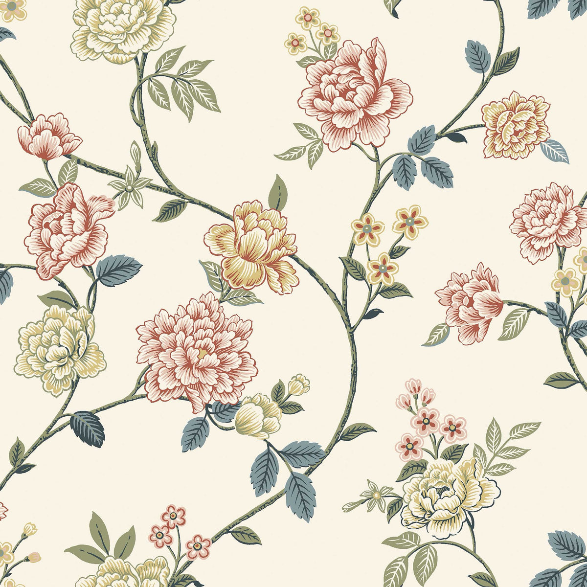 9174 Peony Garden Cream Flowers Wallpaper by Boråstapeter - Flat