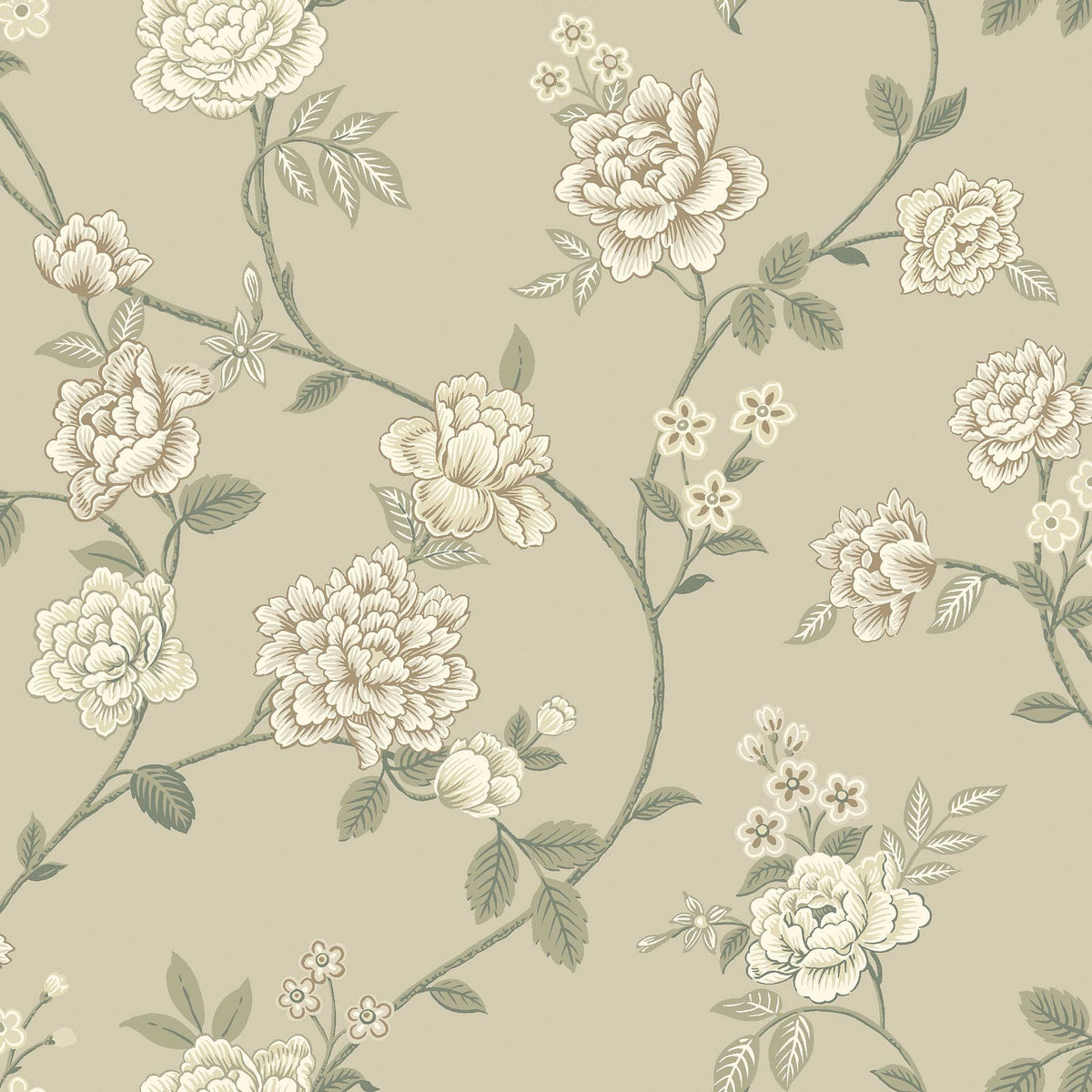 9175 Peony Garden Warm Grey Flowers Wallpaper by Boråstapeter - Flat