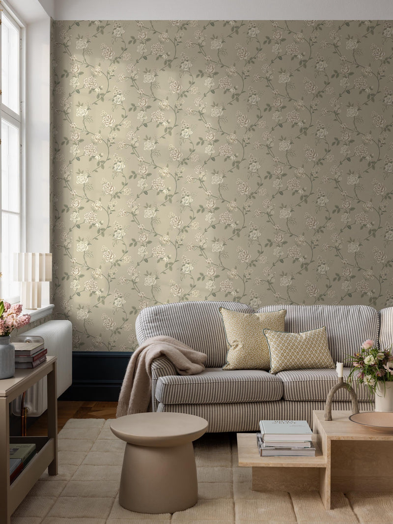 9175 Peony Garden Warm Grey Flowers Wallpaper by Boråstapeter - Roomshot