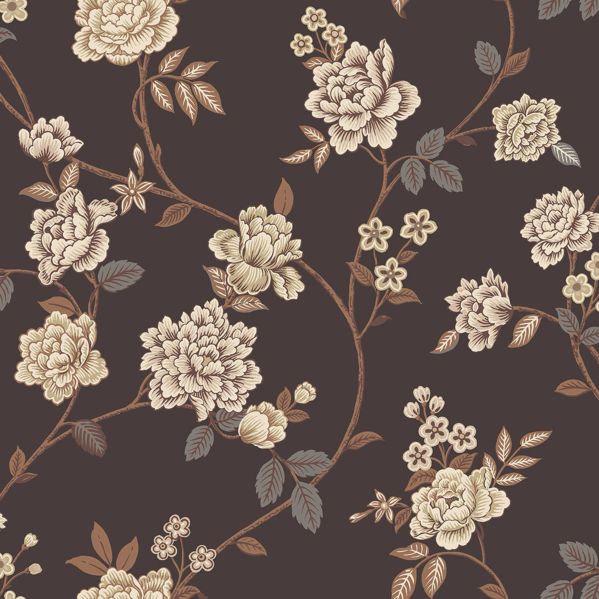 9176 Peony Garden Brown Black Flowers Wallpaper by Boråstapeter - Flat