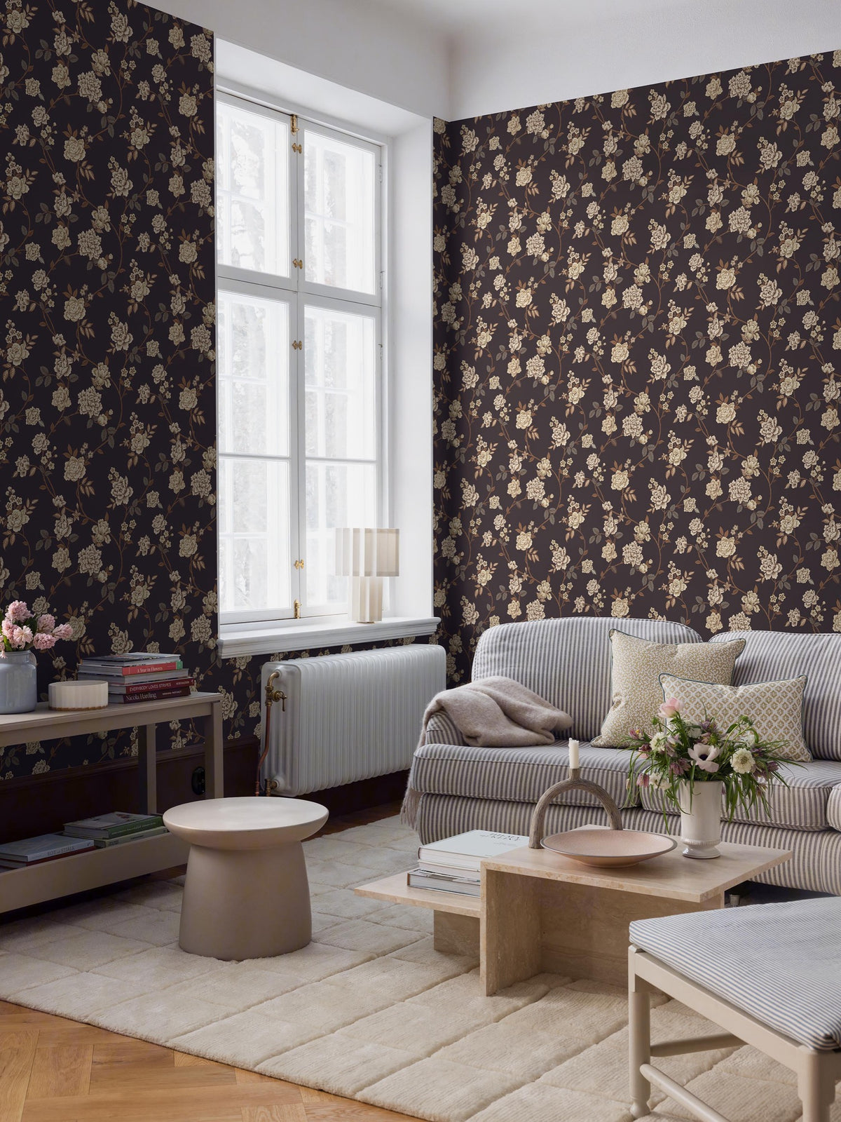 9176 Peony Garden Brown Black Flowers Wallpaper by Boråstapeter - Roomshot