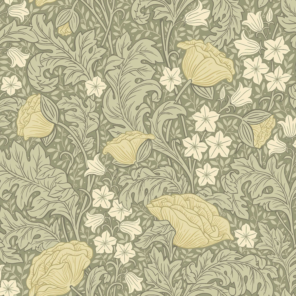 9178 Blomdansen Olive Green Flowers Wallpaper by Boråstapeter - Flat