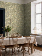 9178 Blomdansen Olive Green Flowers Wallpaper by Boråstapeter - Roomshot