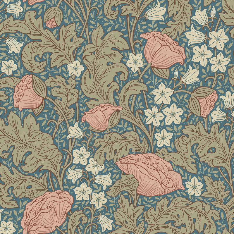 9179 Blomdansen Pink Blue Flowers Wallpaper by Boråstapeter - Flat