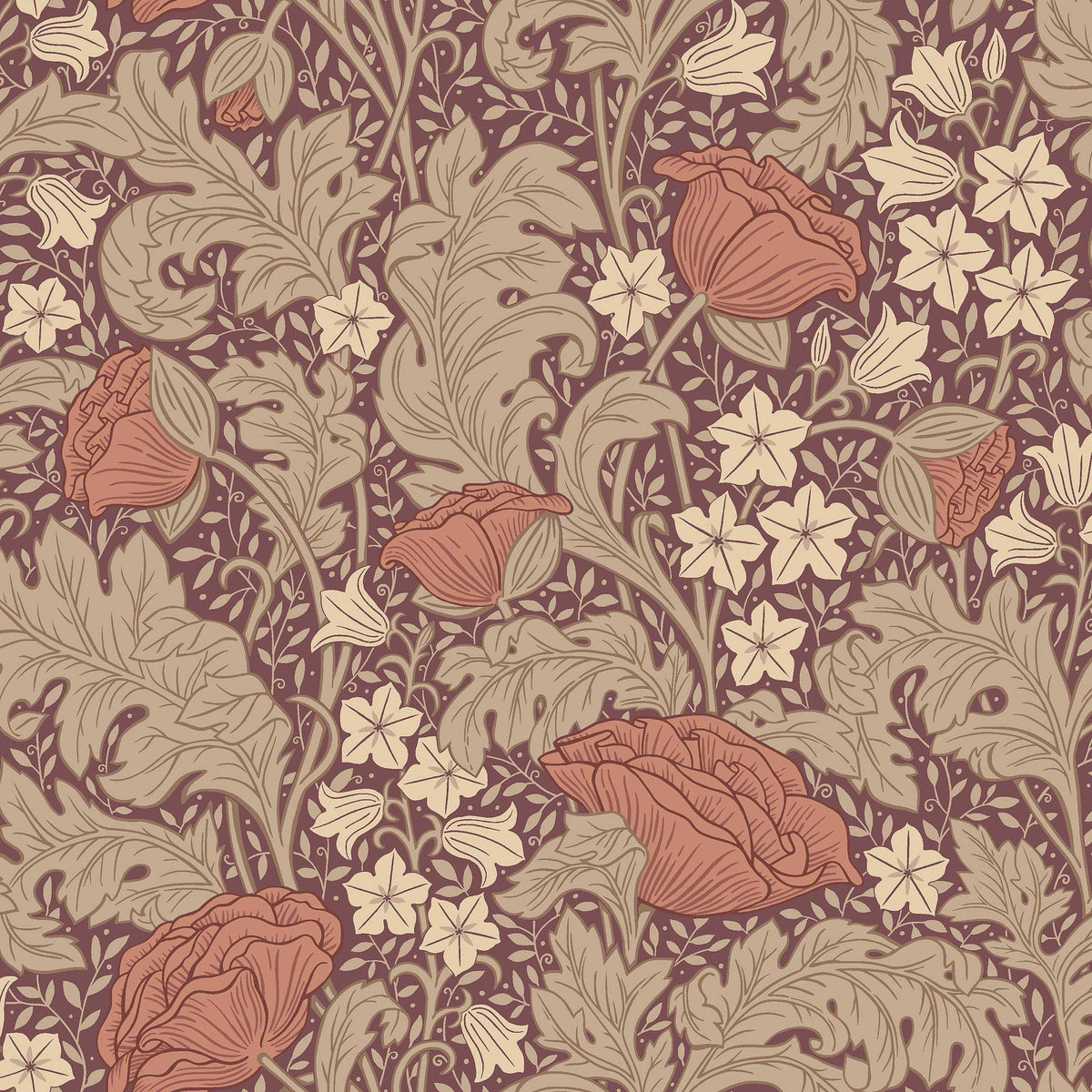 9180 Blomdansen Burgundy Flowers Wallpaper by Boråstapeter - Flat