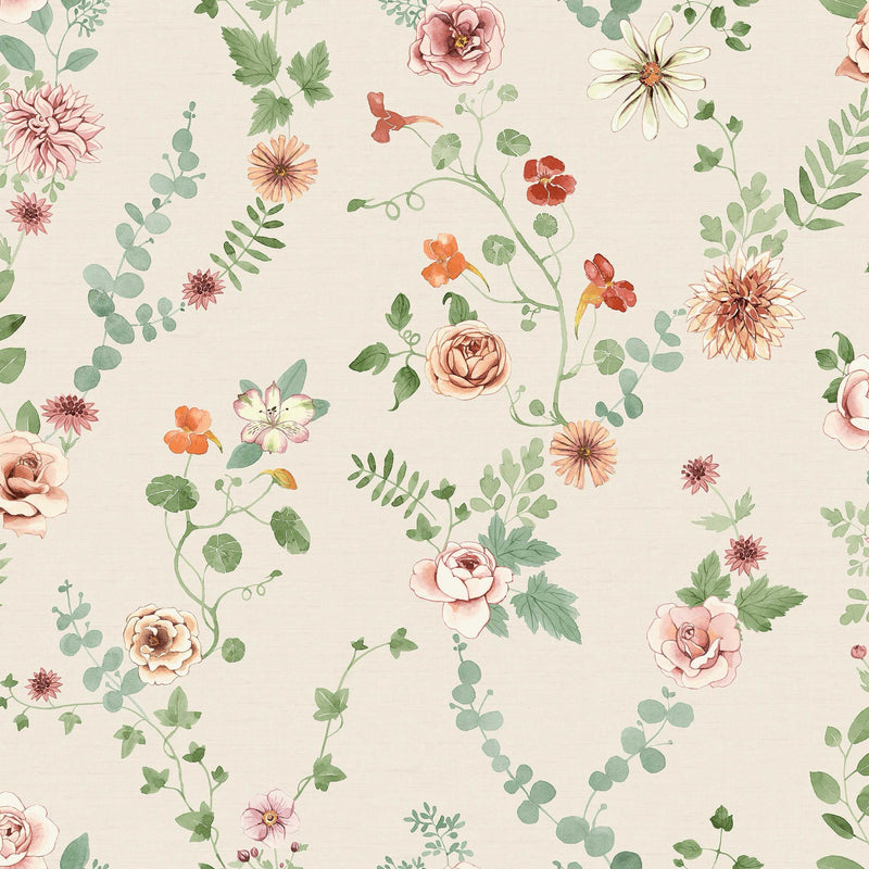 9181 Bouquet Flowers Pink Orange Flowers Wallpaper by Boråstapeter - Flat