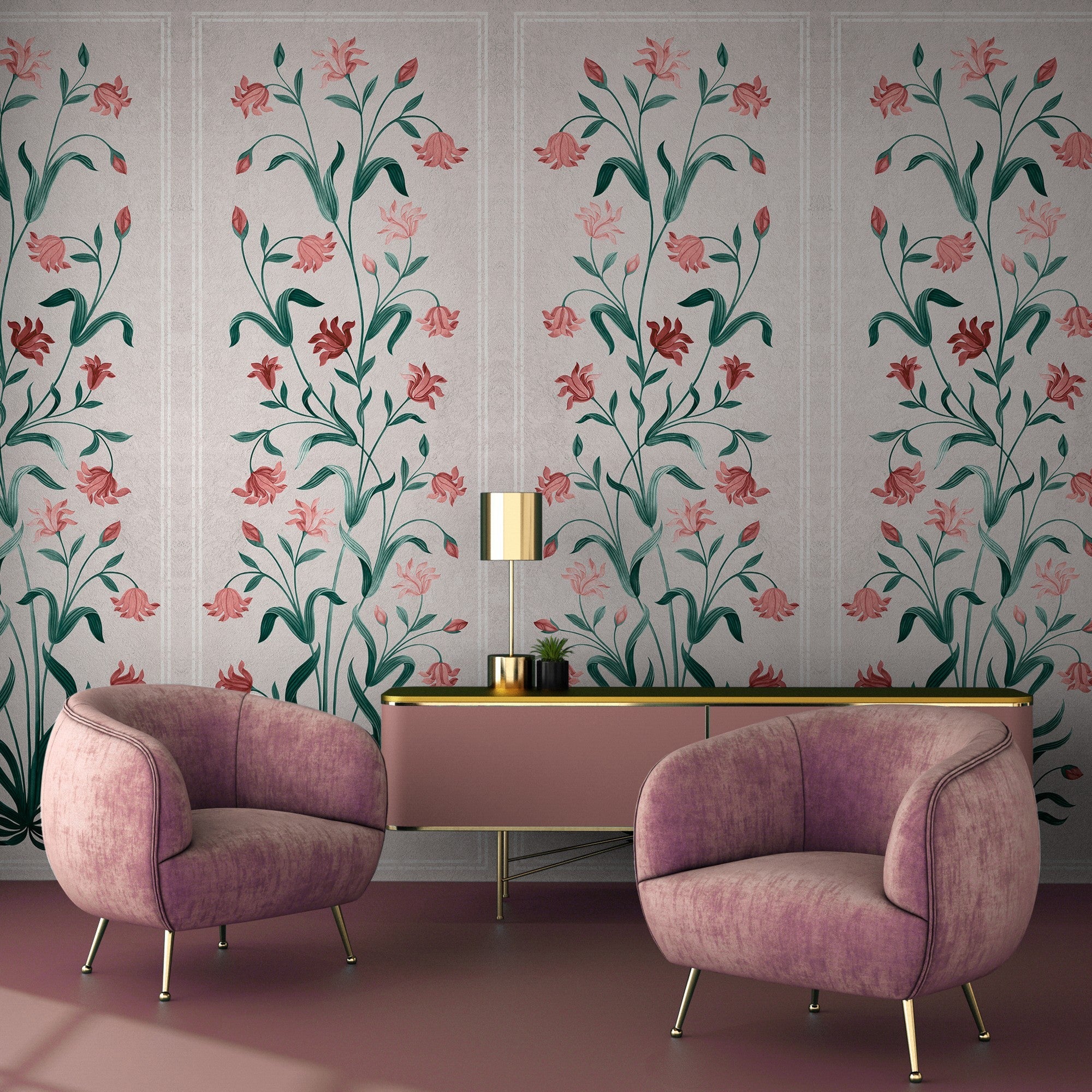 9200041 Daffodil Pink Wander Mural by Coordonné