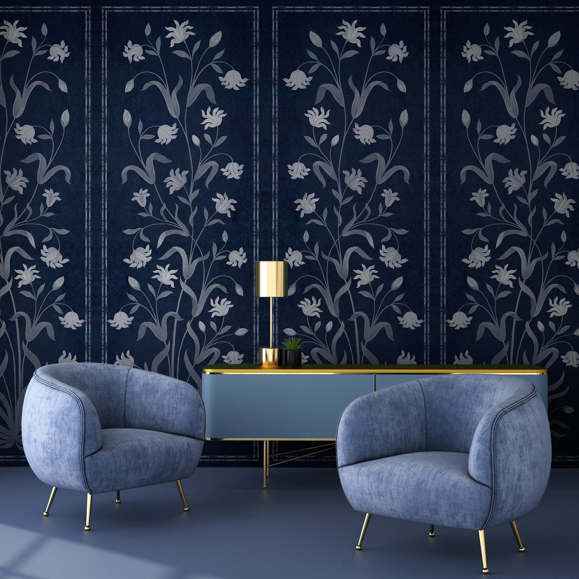 9200042 Daffodil Navy Wander Mural by Coordonné